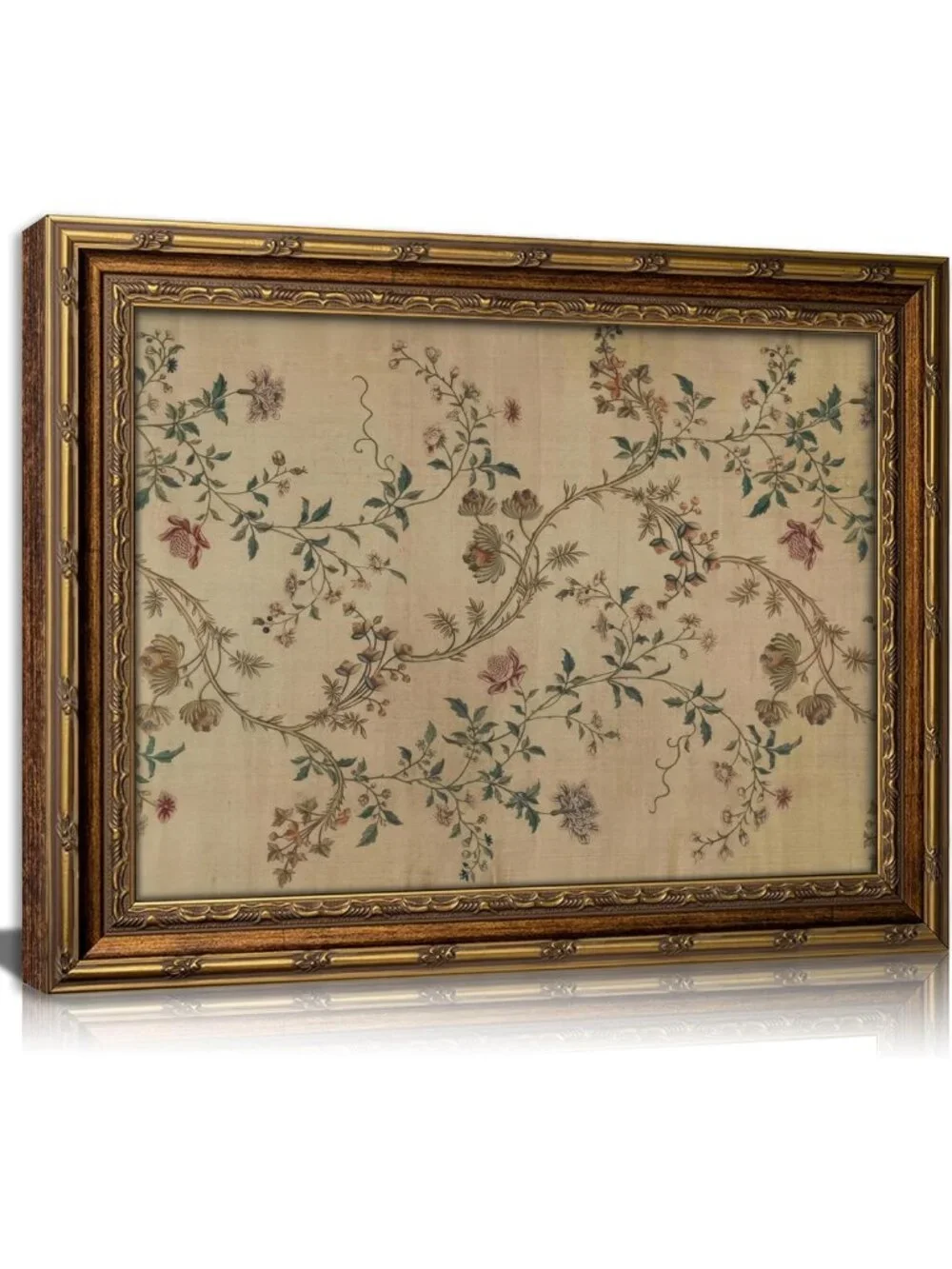 Vintage Floral Vine Wall Art - Elegant Beige Botanical Canvas Print for Home